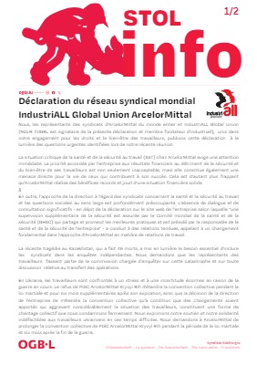01.12.2023 - Déclaration du réseau syndical mondial IndustriALL Global Union ArcelorMittal