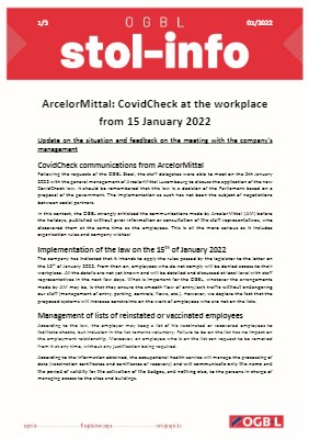 05.01.2022 - ArcelorMittal: CovidCheck at the workplace from 15 January 2022