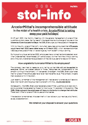 30.04.2021 - In the midst of a health crisis, ArcelorMittal is taking away your paid holidays!