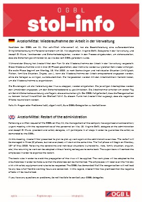 13.05.2020 - ArcelorMittal: Wiederaufnahme der Arbeit in der Verwaltung / Restart of the administration
