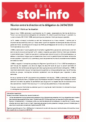 23.04.2020 - Réunion entre la direction et la délégation du 24/04/2020