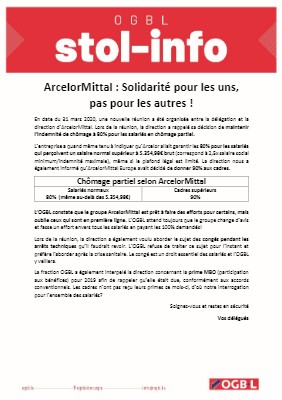 31.03.2020 - ArcelorMittal : Solidarité pour les uns, pas pour les autres !