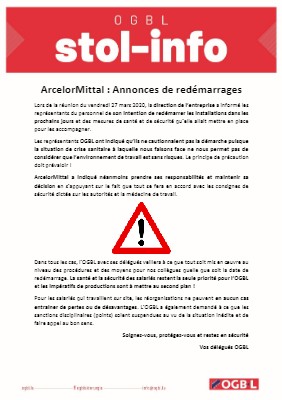 27.03.2020 - ArcelorMittal : Annonces de redémarrages