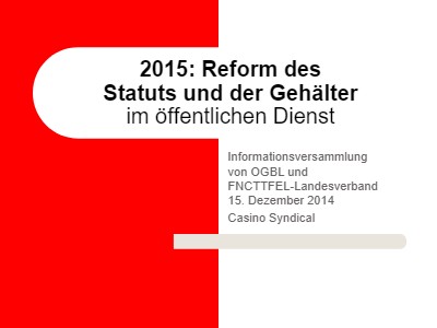 2015 : La réforme en matière salariale et statutaire dans la fonction publique