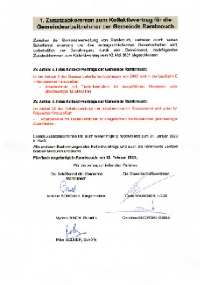 Zusatzabkommen zum Kollektivvertrag für die Gemeindearbeitnehmer des Gemeinde Rambrouch