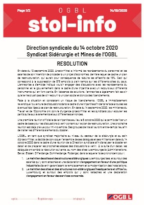 Direction syndicale du 14 octobre 2020 - Résolution